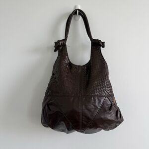 Volcom Brown Intrecciato Woven Leather Shoulder Bag Purse Summer Festival